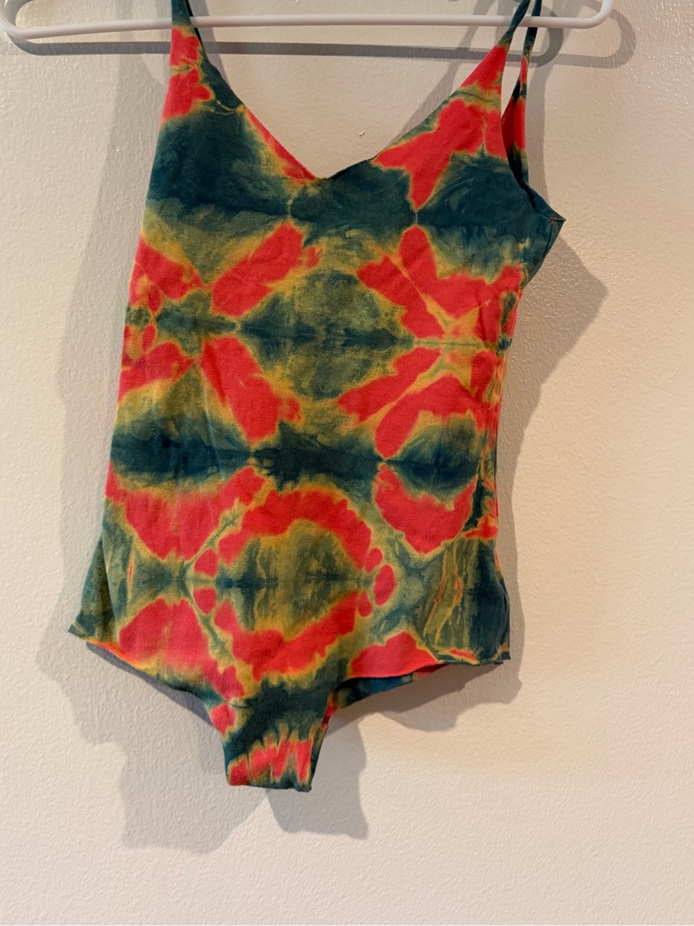 Shibori Indigo Coral Dyed V-Neck Spaghetti Strap Bodysuit - Picture 3 of 5